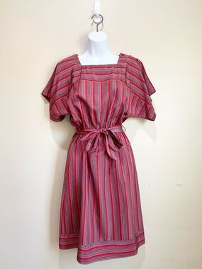 Pierre BALMAIN Vintage Striped Smock Dress With Belt